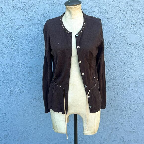 90s Brown Cardigan in Large Liz Claiborne preppy minimalist goblincore - Picture 7 of 13